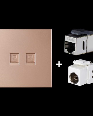 CAT 6 Shielded Pass  through Network Module  Dual Ports Panel   Shielded Pass  through   TV Socket  Gold